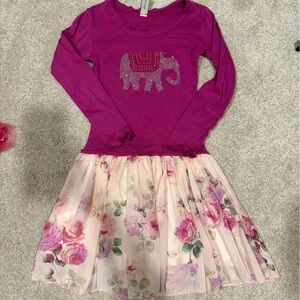 Mignone Magenta and Cream Floral Elephant Dress Sz 5